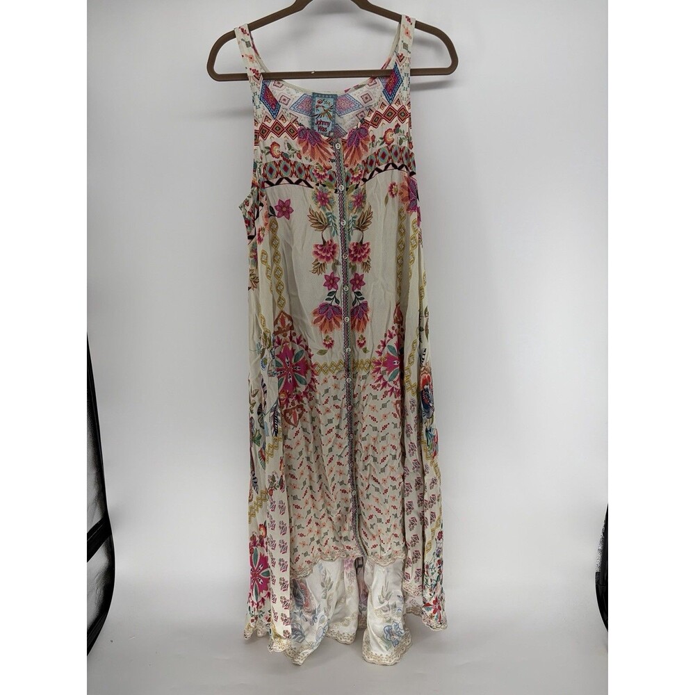 Johnny Was High-Low Button Tank Dress Size L Floral Boho Whimsy Fairy Festival